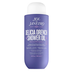 Sol de Janeiro Delicia Drench Shower Oil bottle showcases nourishing formula for silky skin.