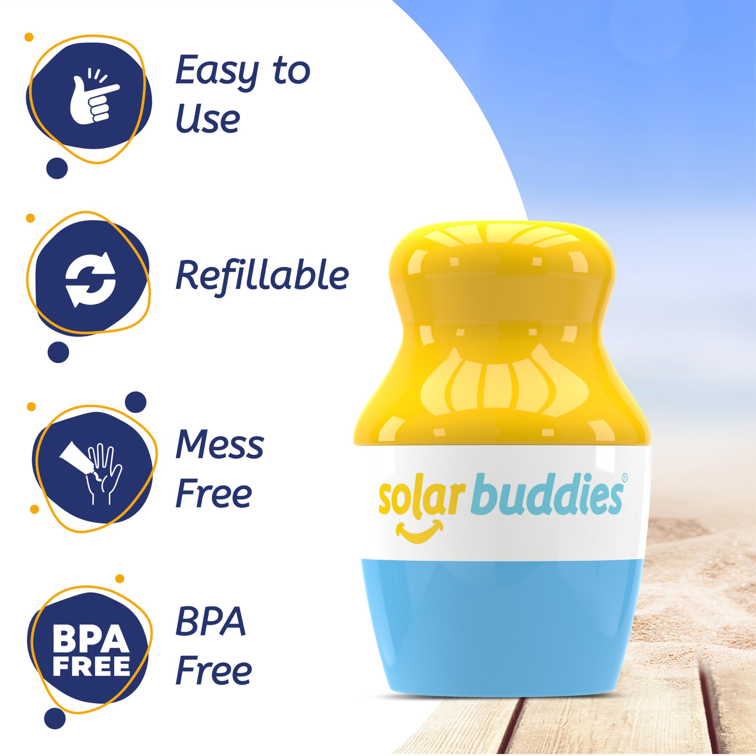 Solar Buddies 100ml travel size with clear indicator for compliant carry-on packing.