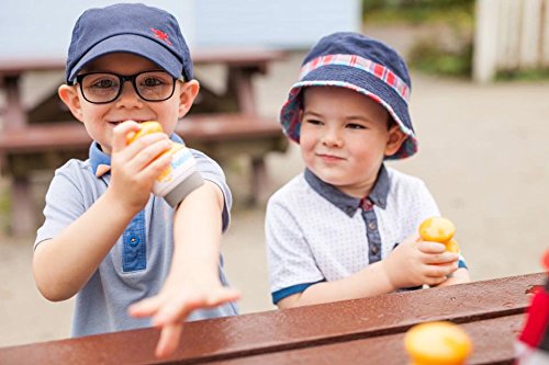 Solar Buddies usage demo kid sunscreen applicator blue during outdoor activity.
