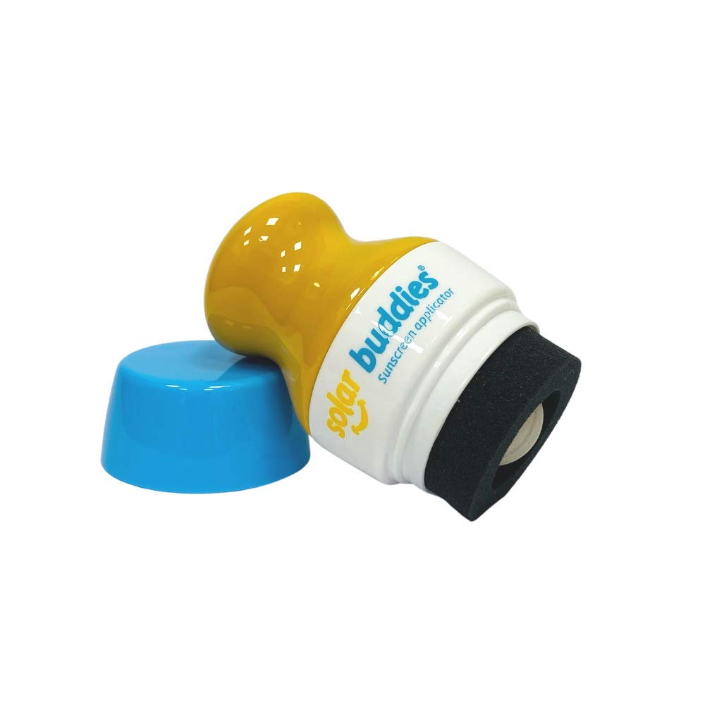 Solar Buddies roll-on sponge blue close-up showing smooth sunscreen application.