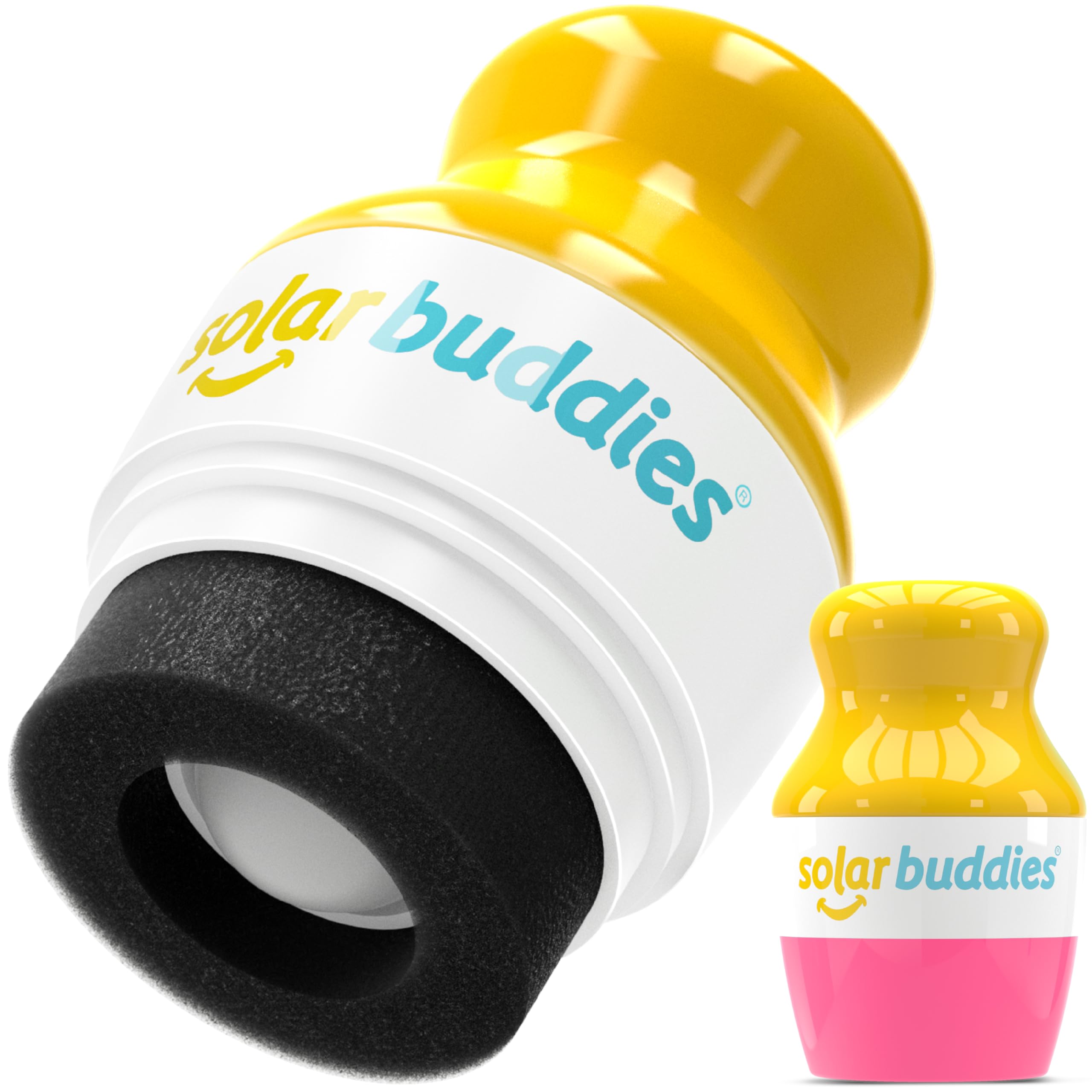 Solar Buddies sunscreen applicator pink front view for easy kid sun protection.