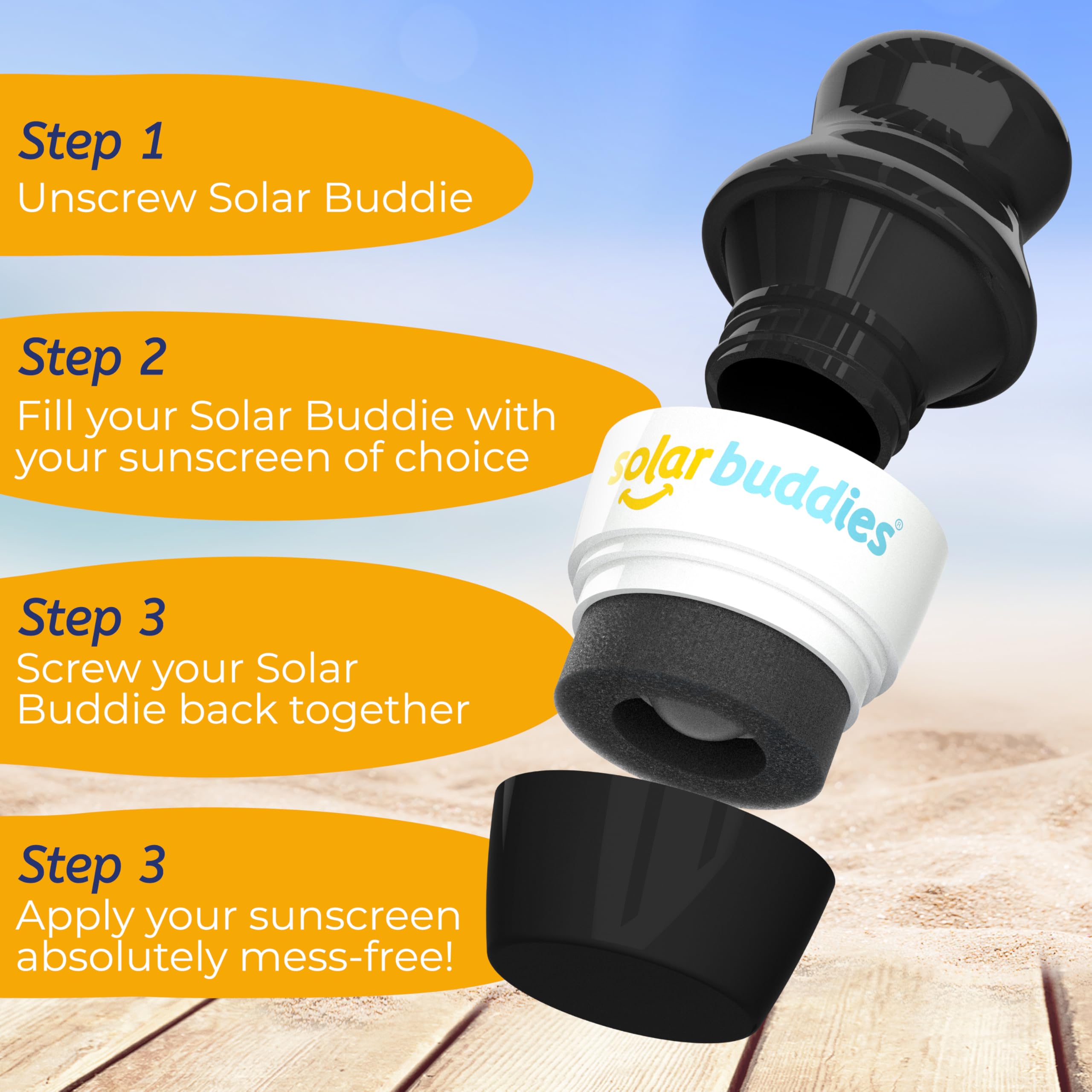 Solar Buddies Sunscreen Applicator with kids using it for mess-free application