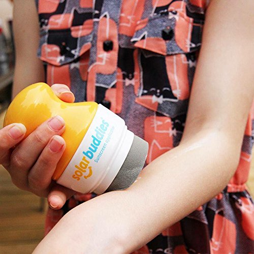 Solar Buddies travel-size sunscreen applicator blue for family holidays.