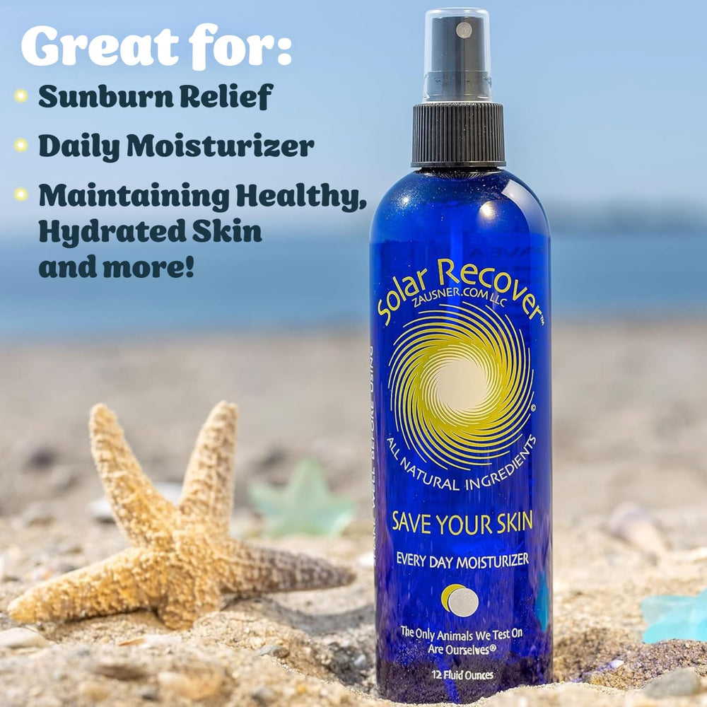 Solar Recover skin hydration spritz shown as light, non-greasy after-sun care.