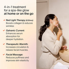 Solawave red light wand on neck promotes even tone and refreshed look.