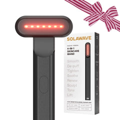 Solawave 4-in-1 wand on face and neck for easy at-home skincare.