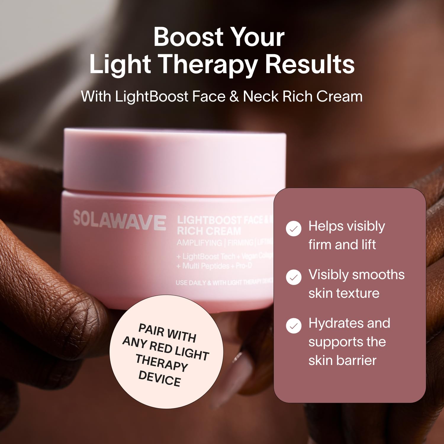 Solawave LightBoost Rich Cream on chest for smoother skin