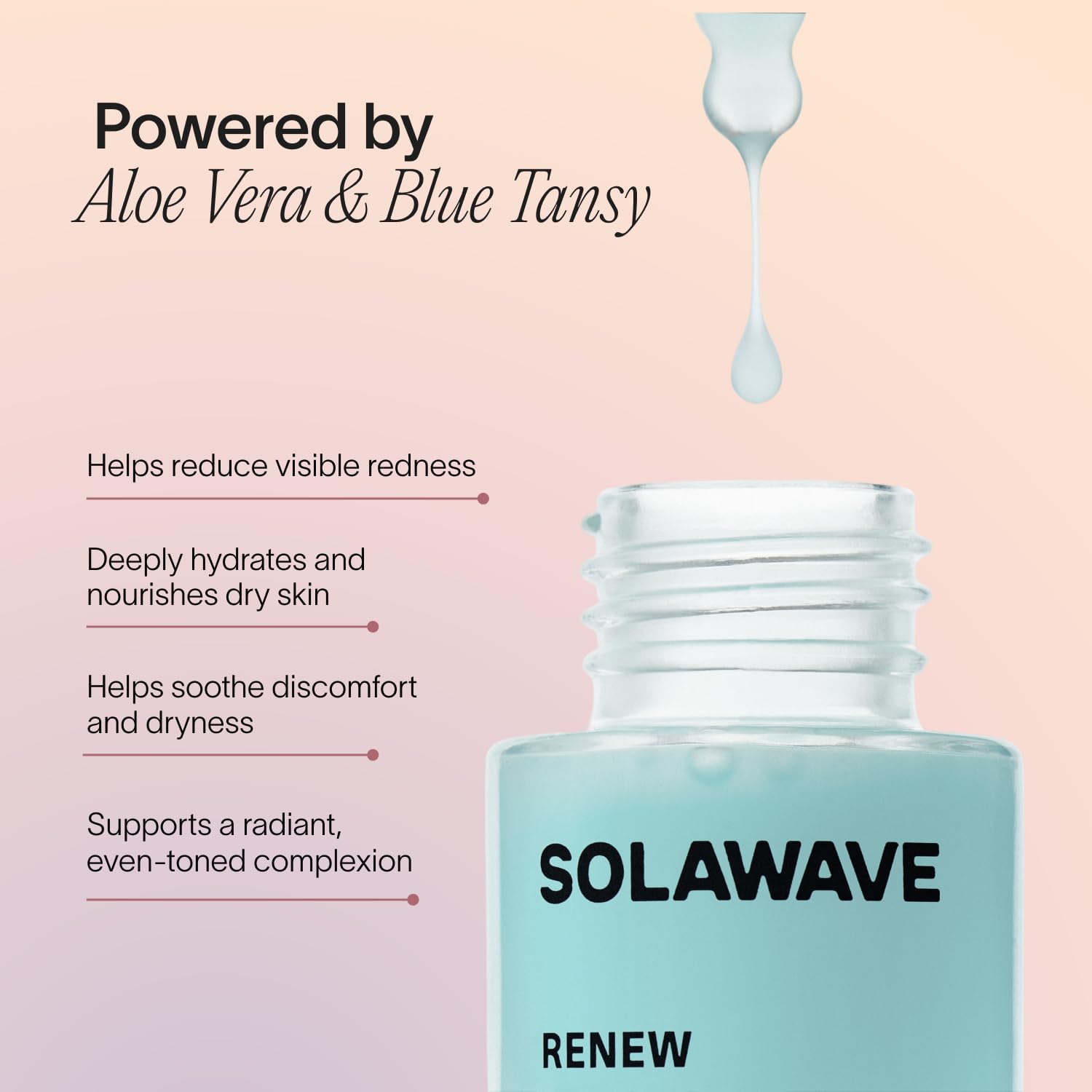 Solawave Renew Complex ingredients Aloe Vera and Hyaluronic Acid for deep hydration.
