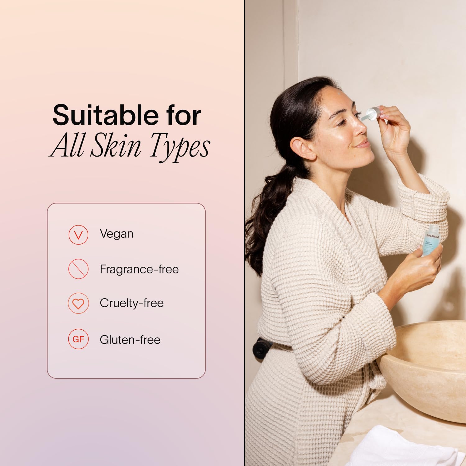 Solawave Renew Complex packaging stresses fragrance-free formula and device compatibility.
