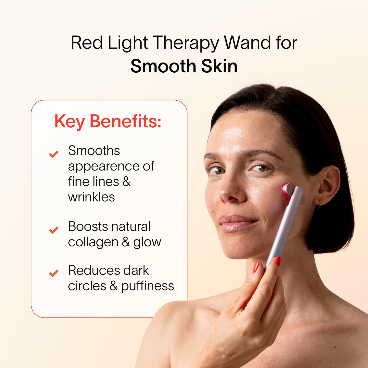 Solawave under-eye depuff wand reduces puffiness for a refreshed look.