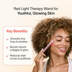 Solawave wand displaying warmth and red-light therapy.