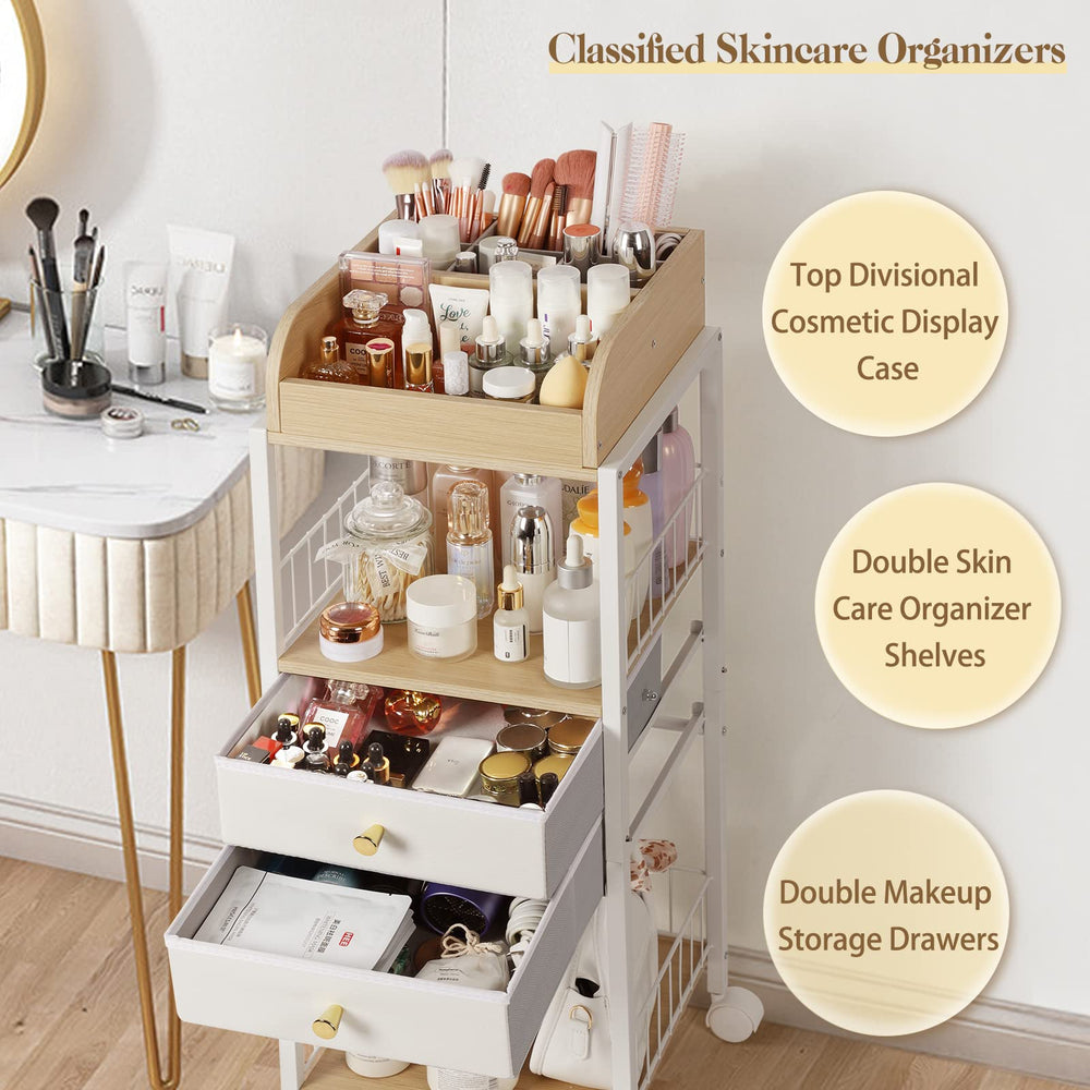 SOLIMINTR bottom shelf stores bags and storage bins for clutter control.