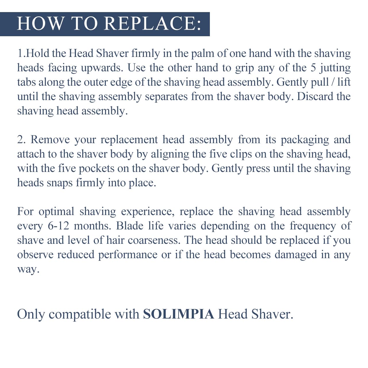 Solimpia replacement head for shaver, easy swap in daily grooming routine.