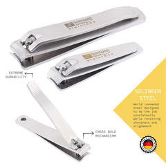 Solingen manicure-pedicure tools in use for neat fingernail care.