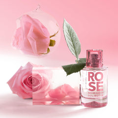 Solinotes Rose perfume bottle close-up highlights clean vegan formula and sophistication