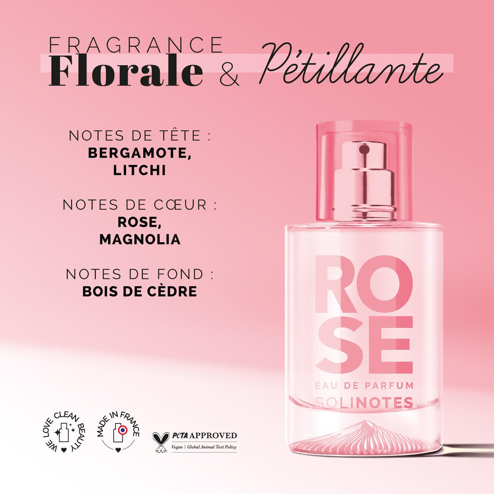 Solinotes Rose fragrance close-up on rose petals reveals a long-lasting floral heart