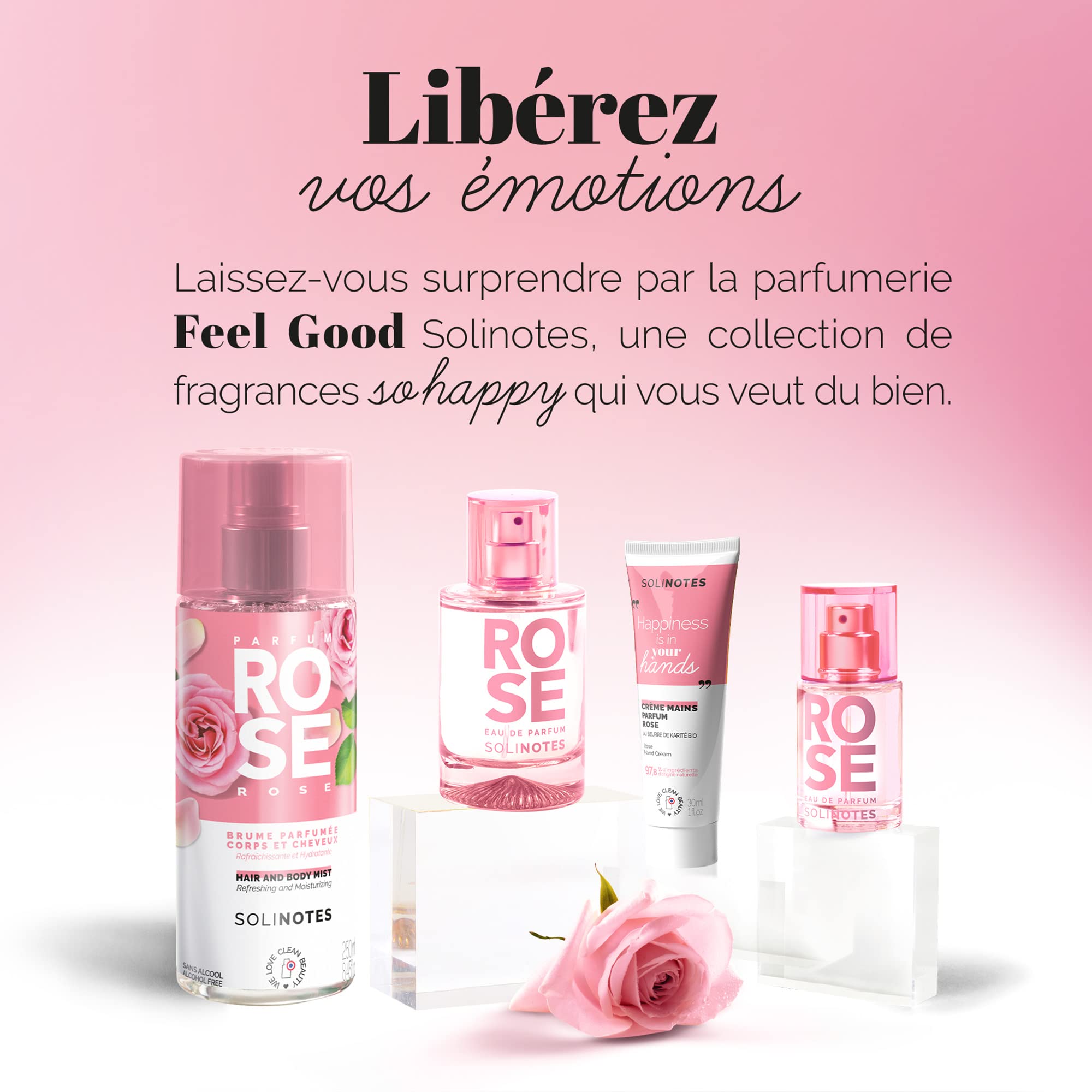 Solinotes Rose ingredient bottle highlights bergamot and rose notes