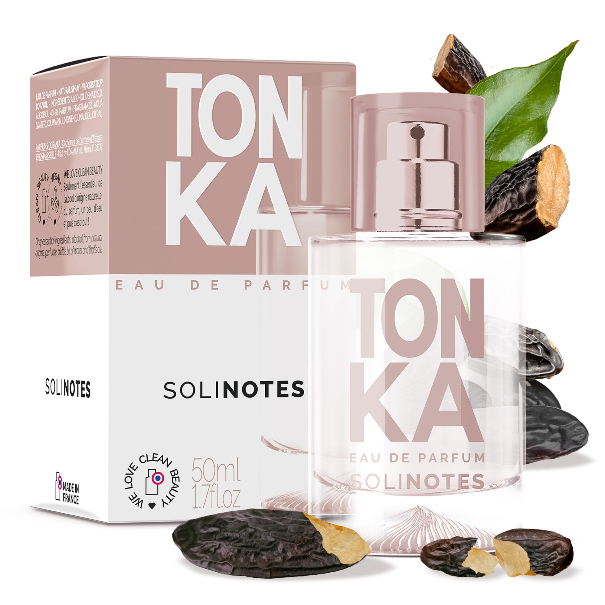 Solinotes Tonka bottle close-up, unisex scent for daily wear.