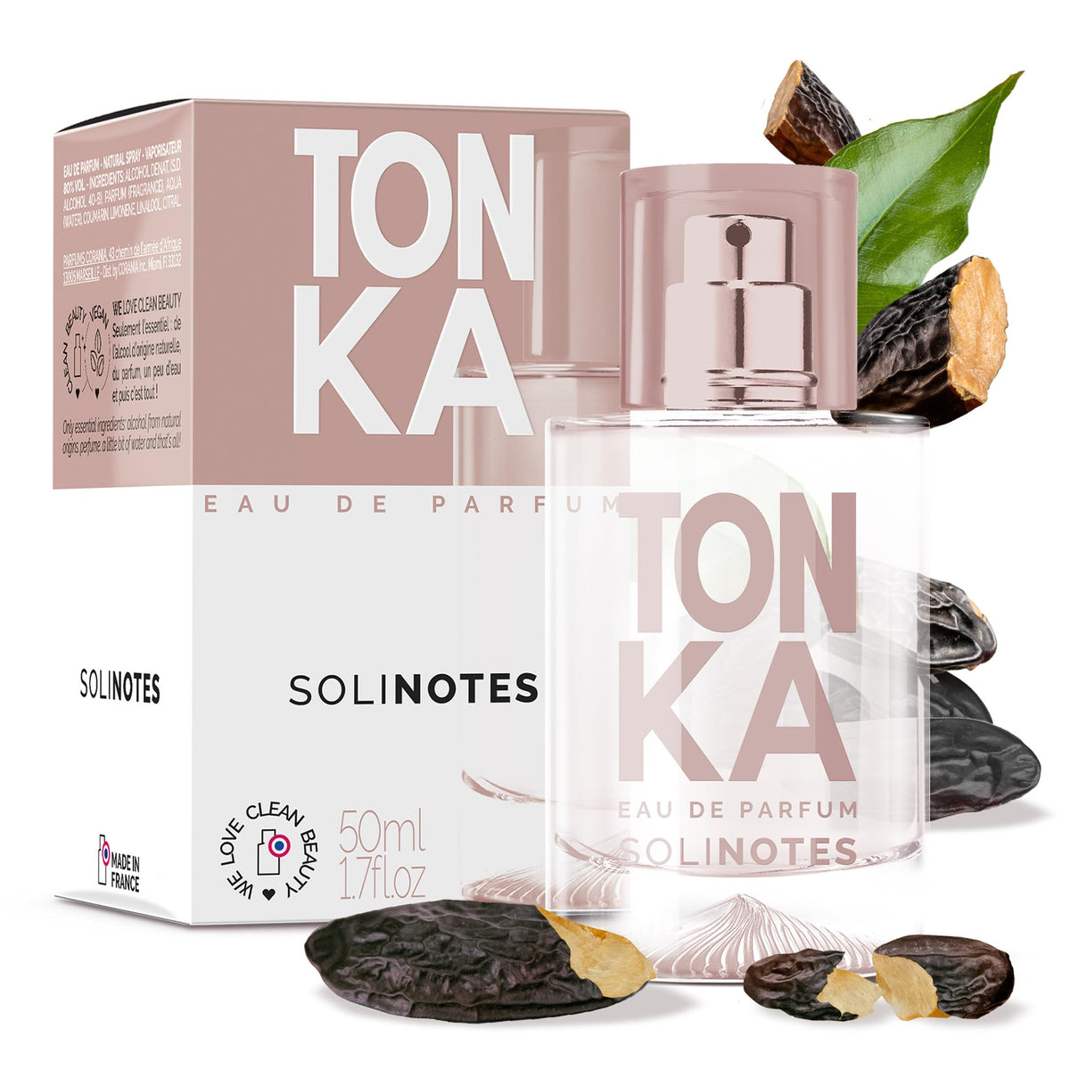 Solinotes Tonka bottle close-up, unisex scent for daily wear.