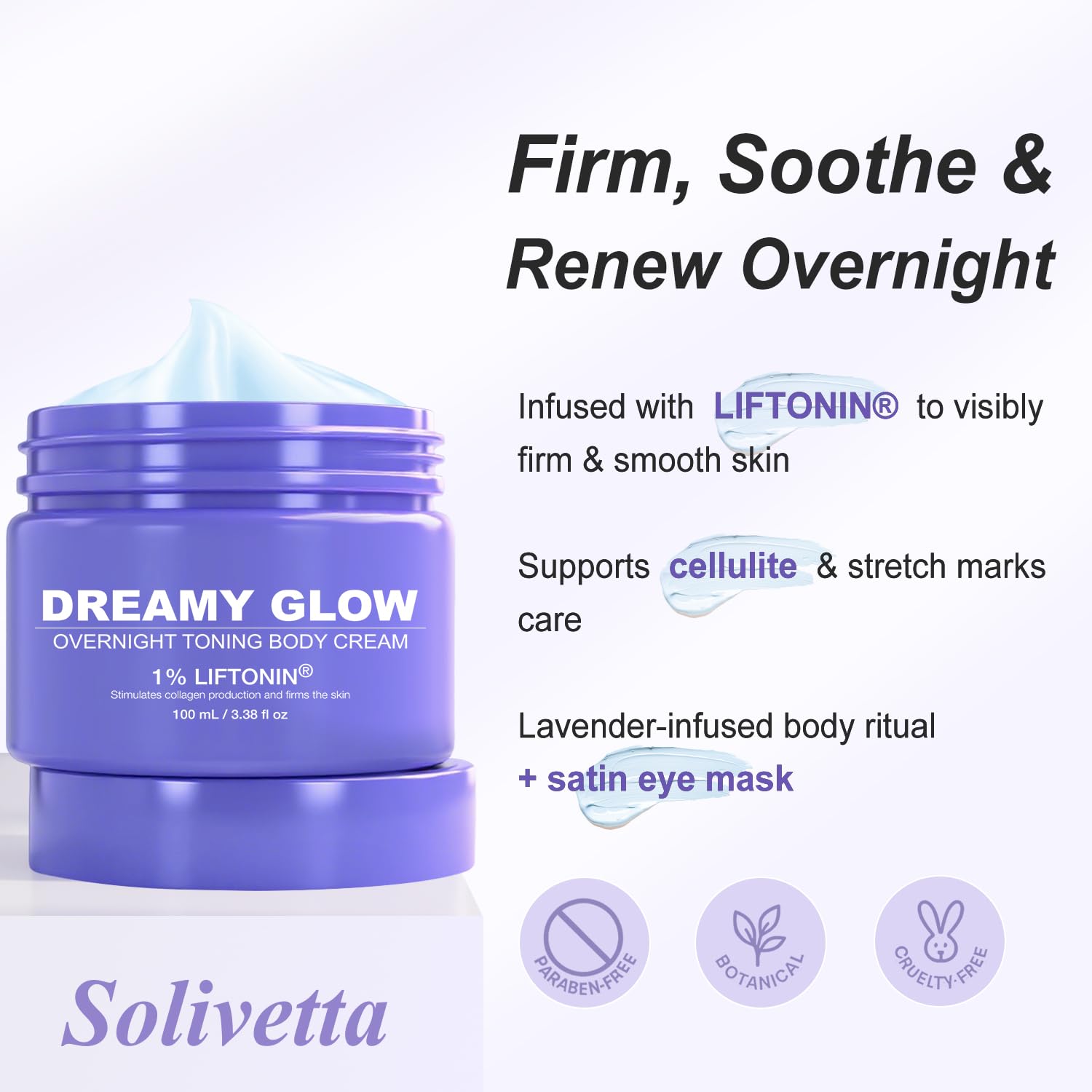Solivetta Dreamy Glow satin eye mask image highlights calming nightly ritual