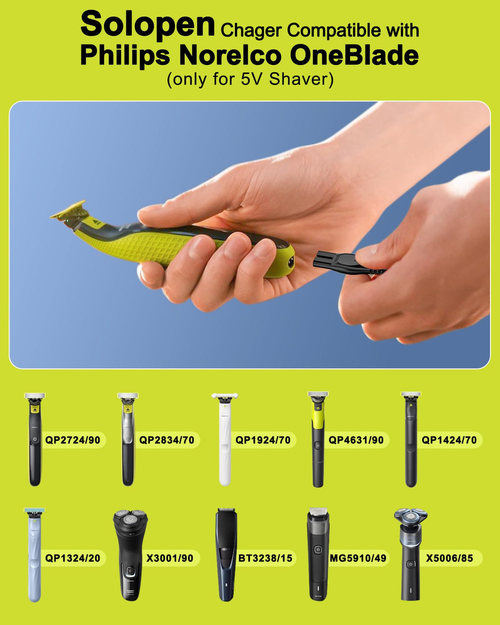 Solopen charger for Philips OneBlade QP2834 charging with efficiency