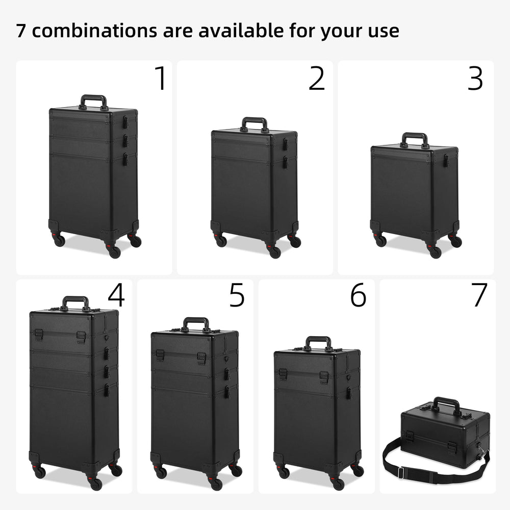 Somduy rolling makeup case detachable compartments displayed for customizable setups
