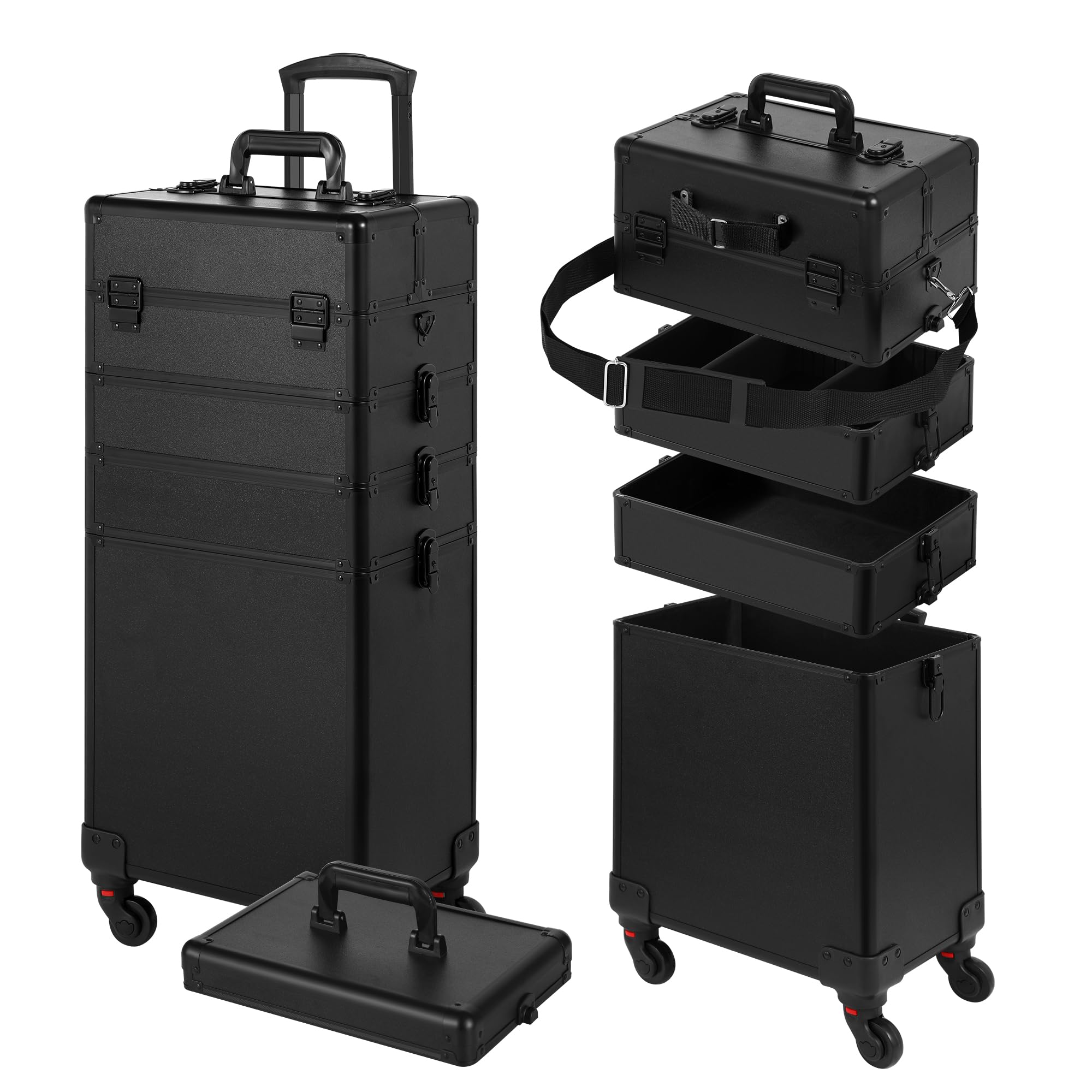 Somduy rolling makeup case front view in black, ideal for professional on-the-go styling