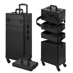 Somduy rolling makeup case front view in black, ideal for professional on-the-go styling