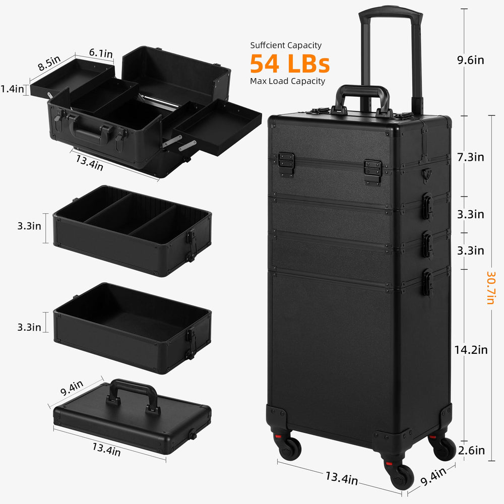 Somduy rolling makeup case lid open with top compartment visible for easy organization
