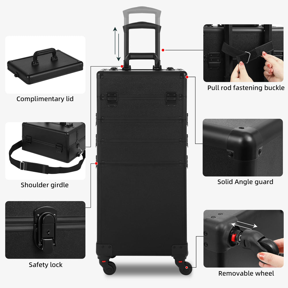 Somduy rolling makeup case wheels rotating 360 with lock for mobile studios