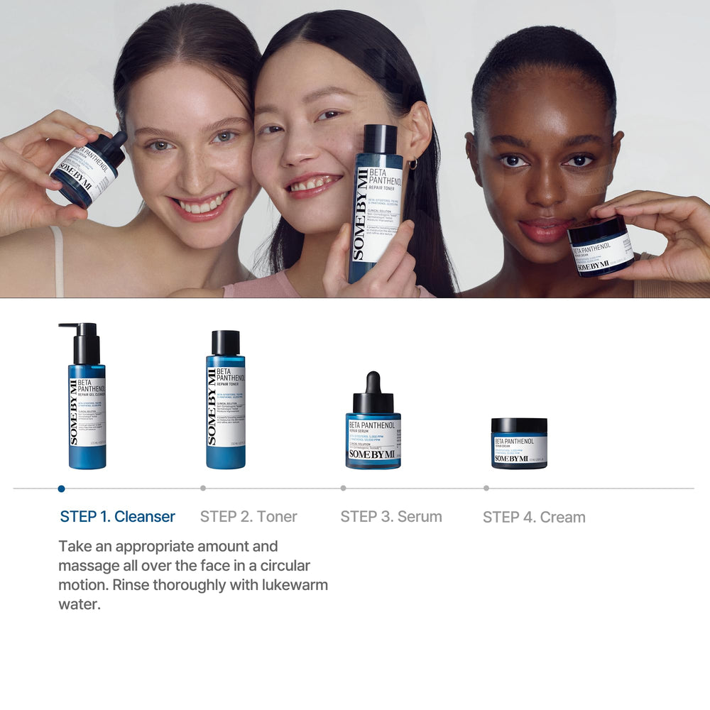 SOME BY MI Beta-Panthenol Repair Gel Cleanser packaging shown with minimalist design.