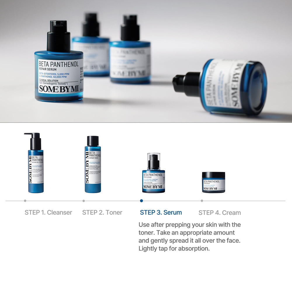 SOME BY MI Beta-Panthenol Serum banner highlighting ceramides and Betaine.