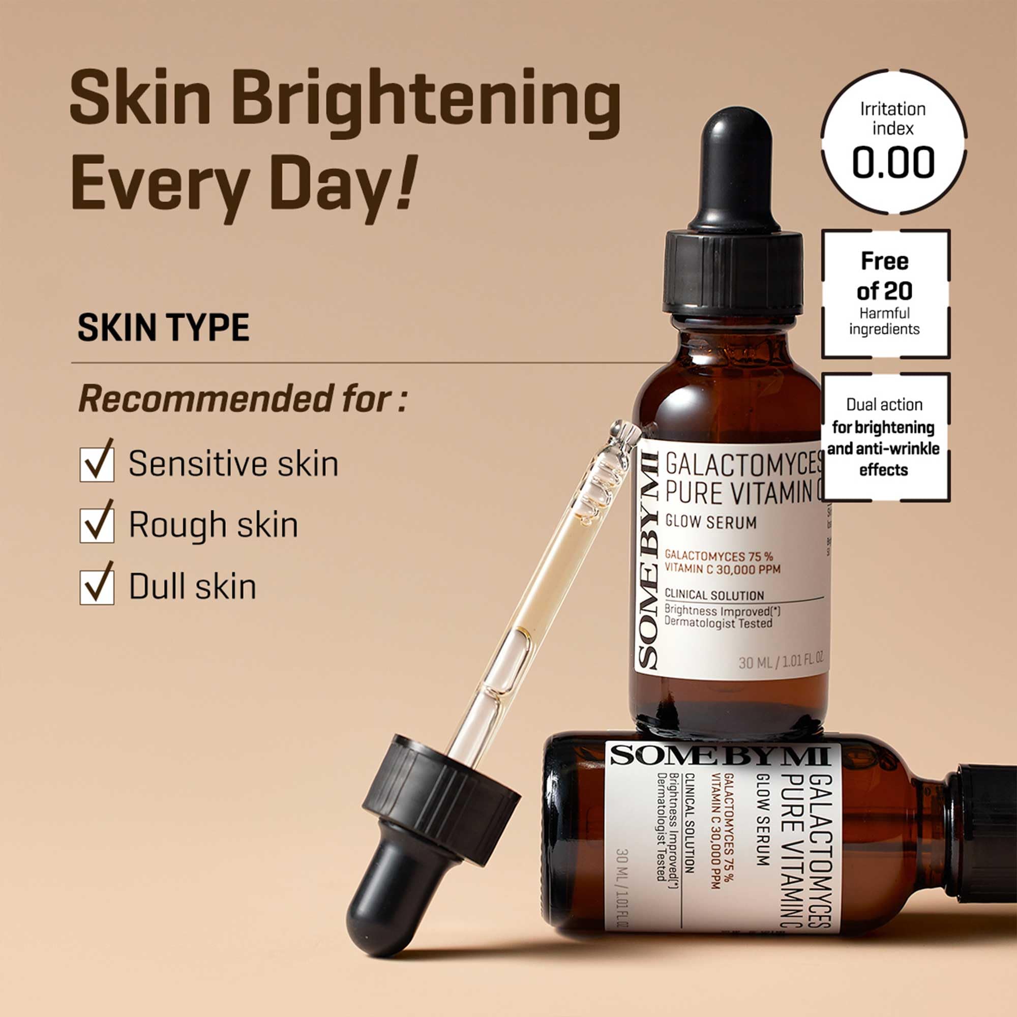 SOME BY MI Galactomyces and Vitamin C ingredients close-up suggests brightening and hydration potential