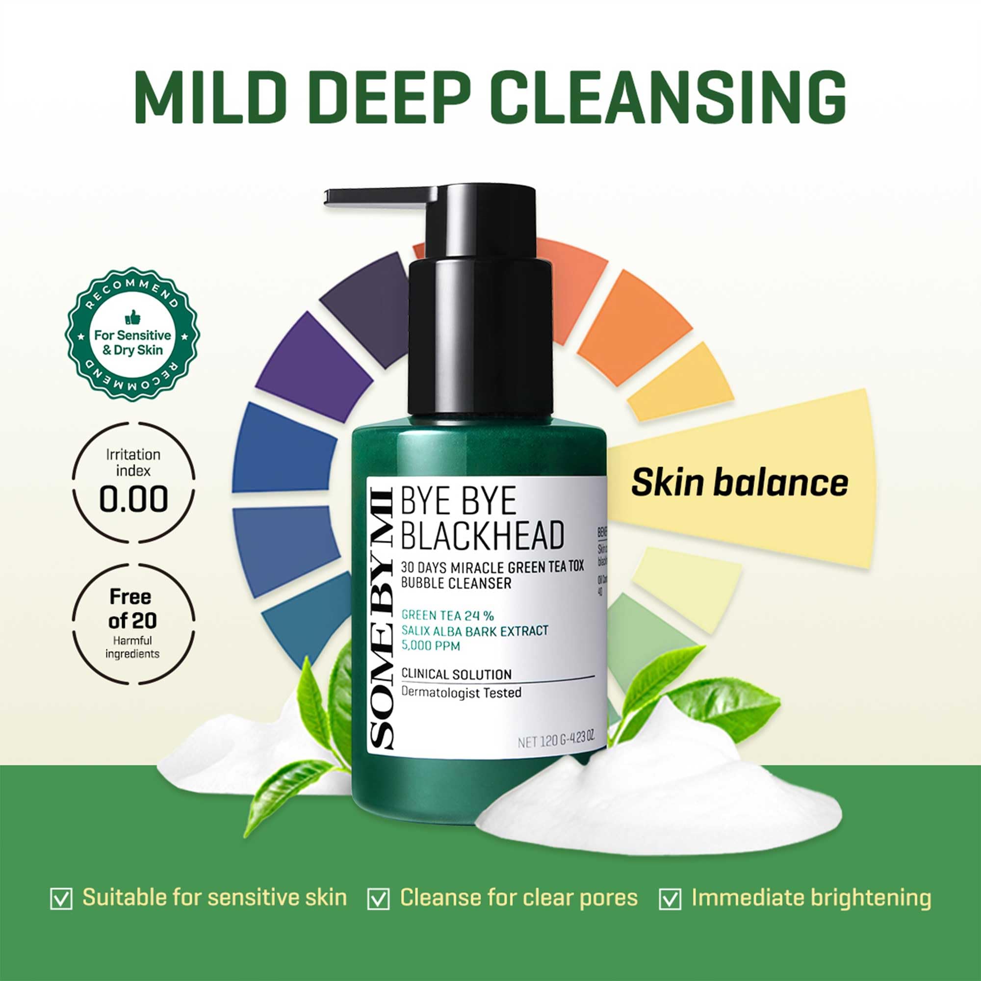 SOME BY MI green tea water closeup shows pore-minimizing hydration.
