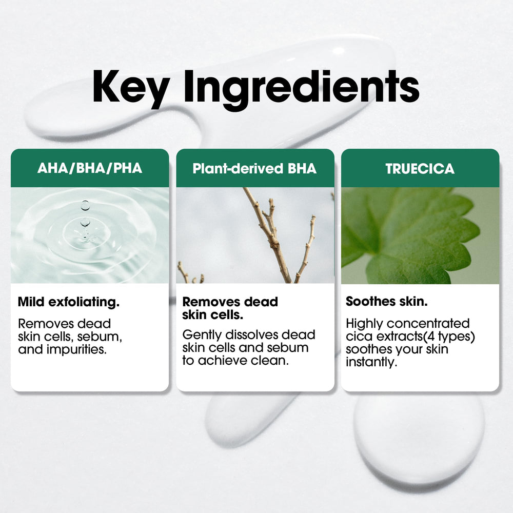 SOME BY MI ingredients graphic highlights AHA/BHA/PHA exfoliation for gentle skin renewal.
