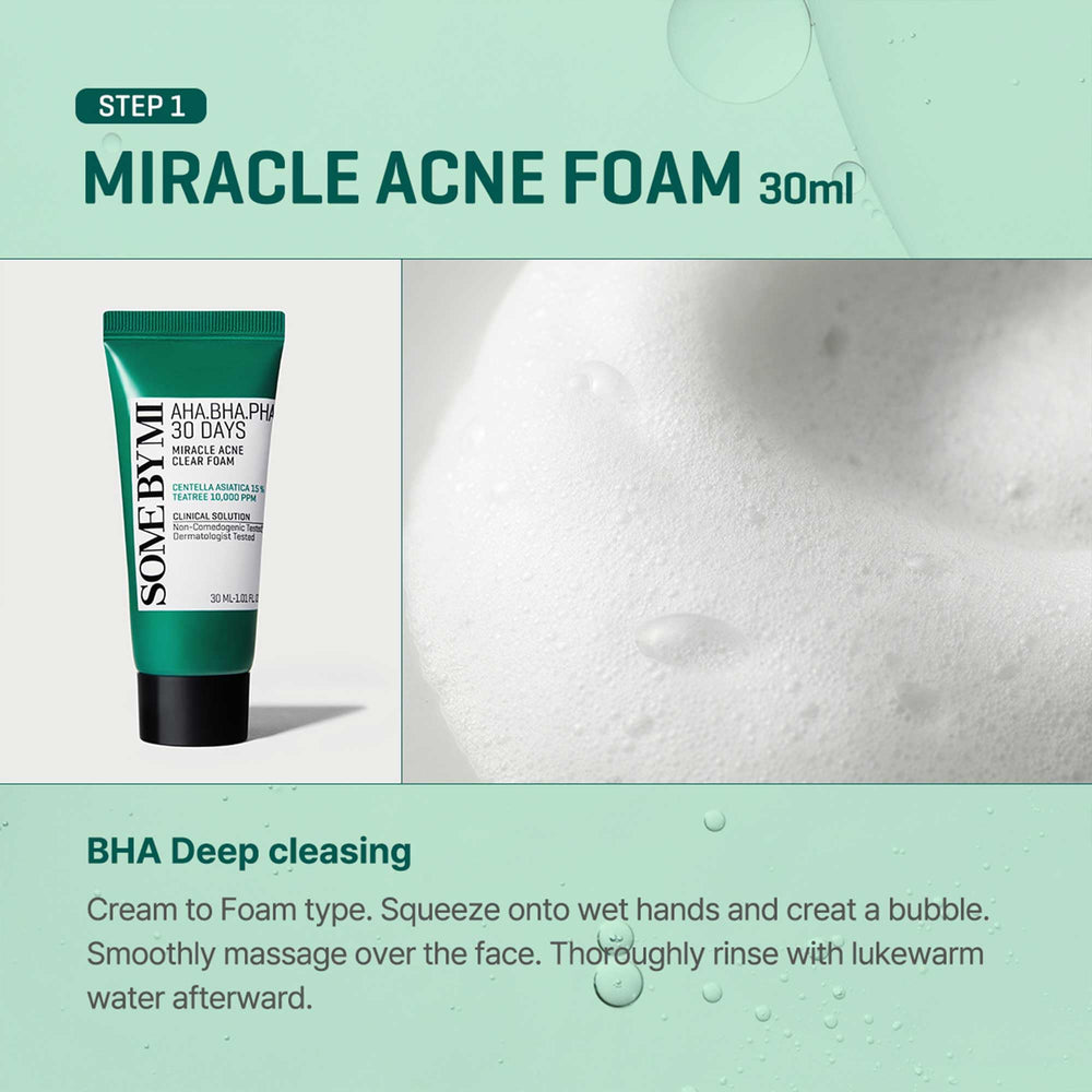 SOME BY MI Miracle Clear Foam bottle for acne-prone skin soothing cleanse.