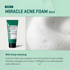 SOME BY MI Miracle Clear Foam bottle for acne-prone skin soothing cleanse.