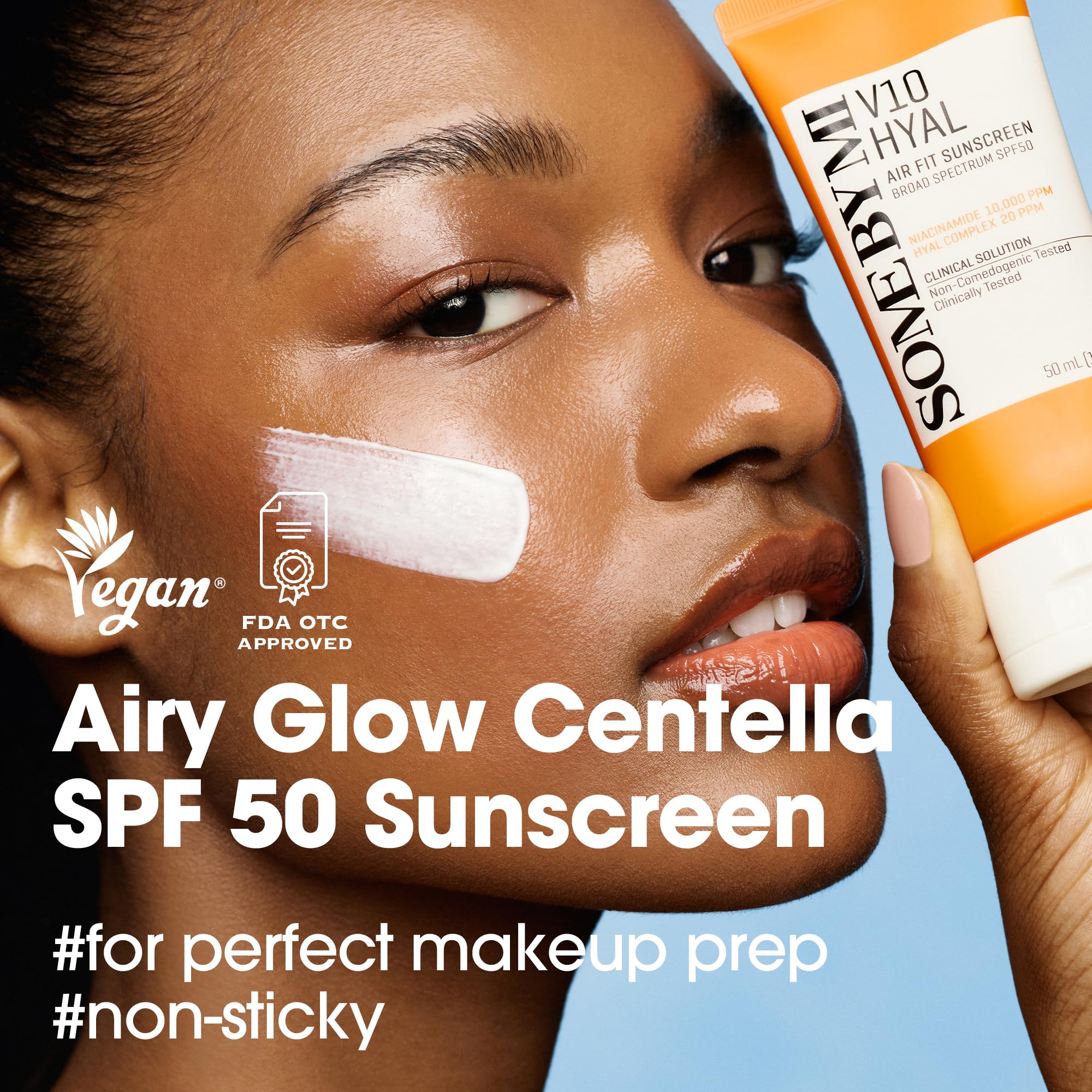 SOME BY MI V10 Hyal Air Fit sunscreen bottle front shows non-greasy texture