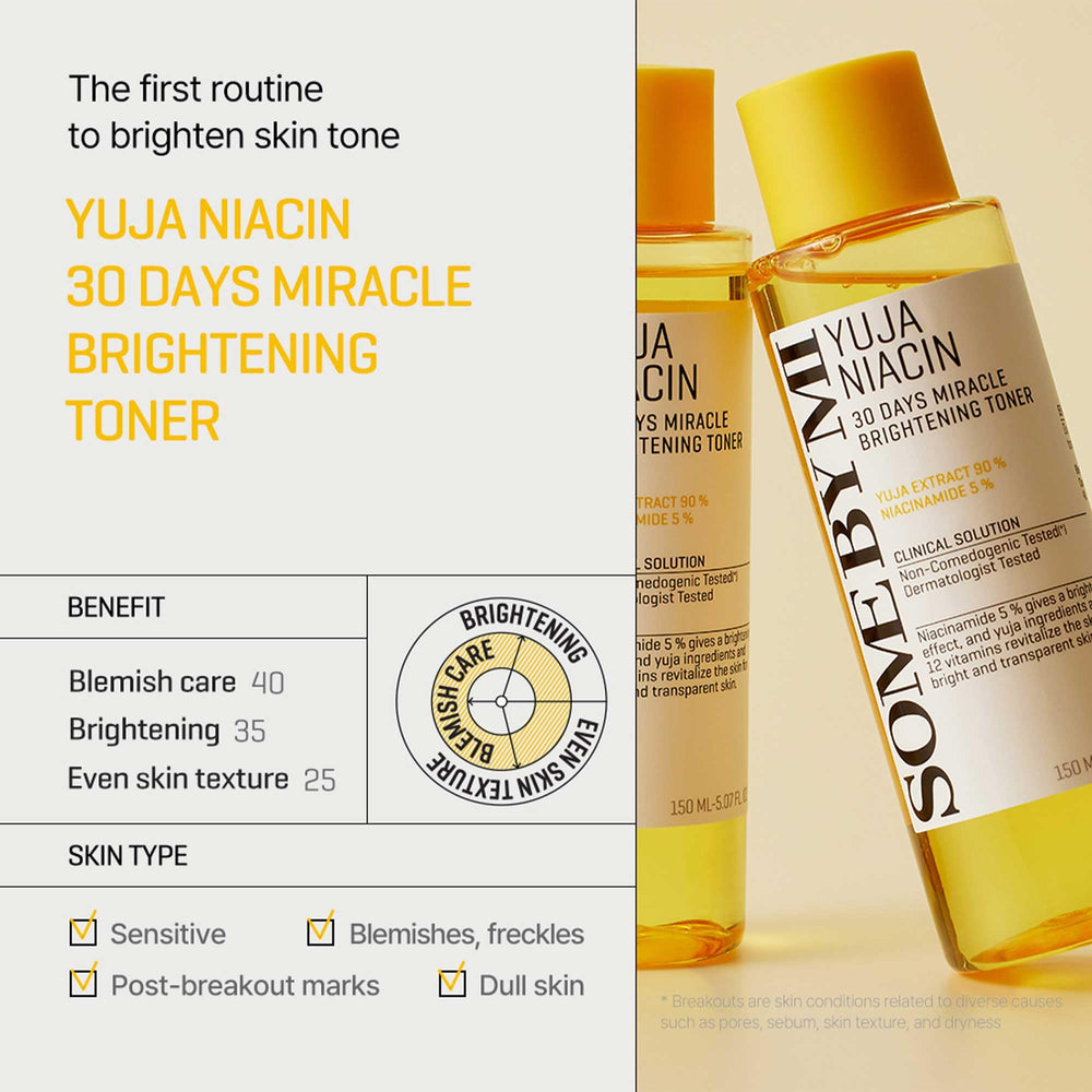 SOME BY MI Yuja Niacin Toner etiqueta clara y diseño sostenible