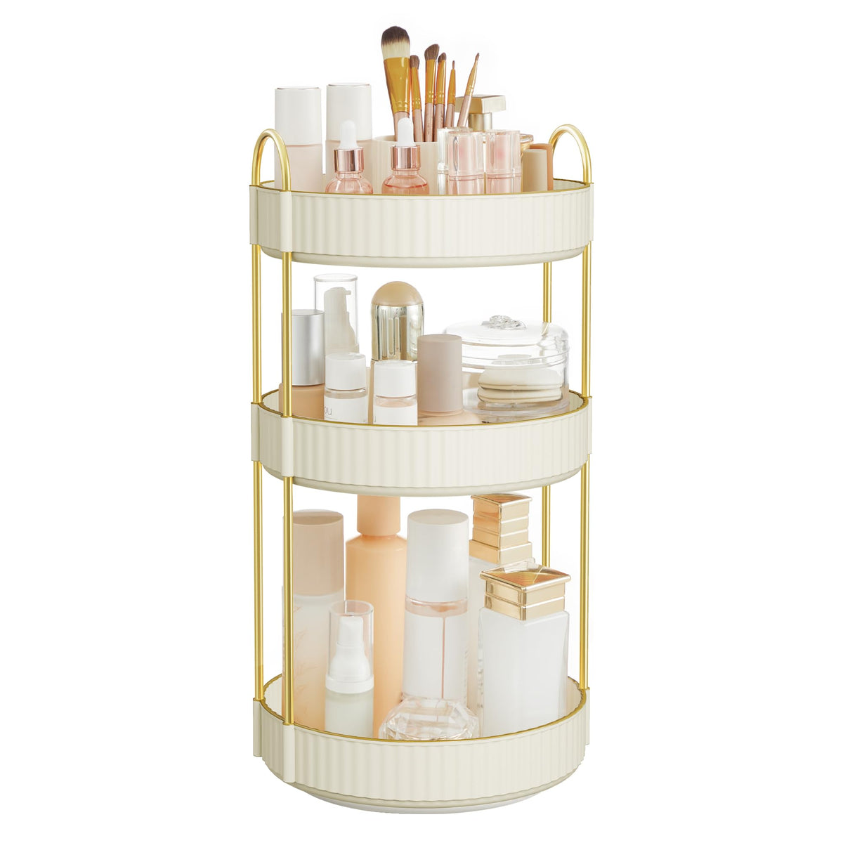 SONGMICS makeup organizer 3-tier rotating Cloud White highlights easy access to cosmetics