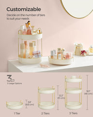 SONGMICS makeup organizer top-shelf compartments keep foundation and tools organized at a glance