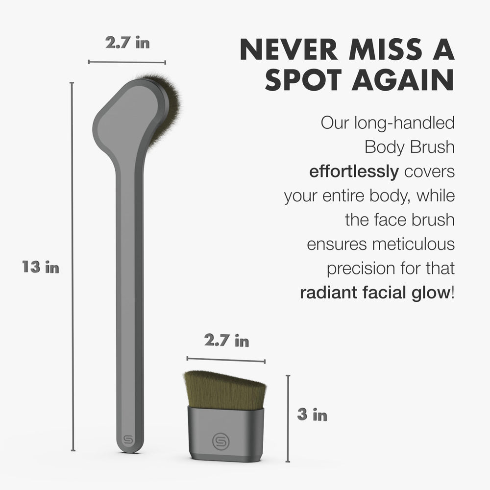 SONN Back brush long-handle tool enabling easy back applications of self-tanner.
