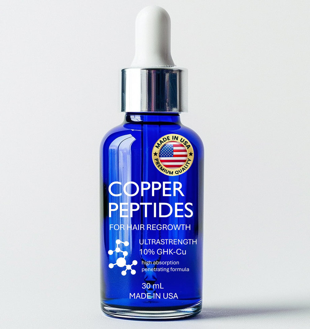 Sonora Supply Co. copper-peptides hair-growth bottle visual demonstrates liposomal delivery.