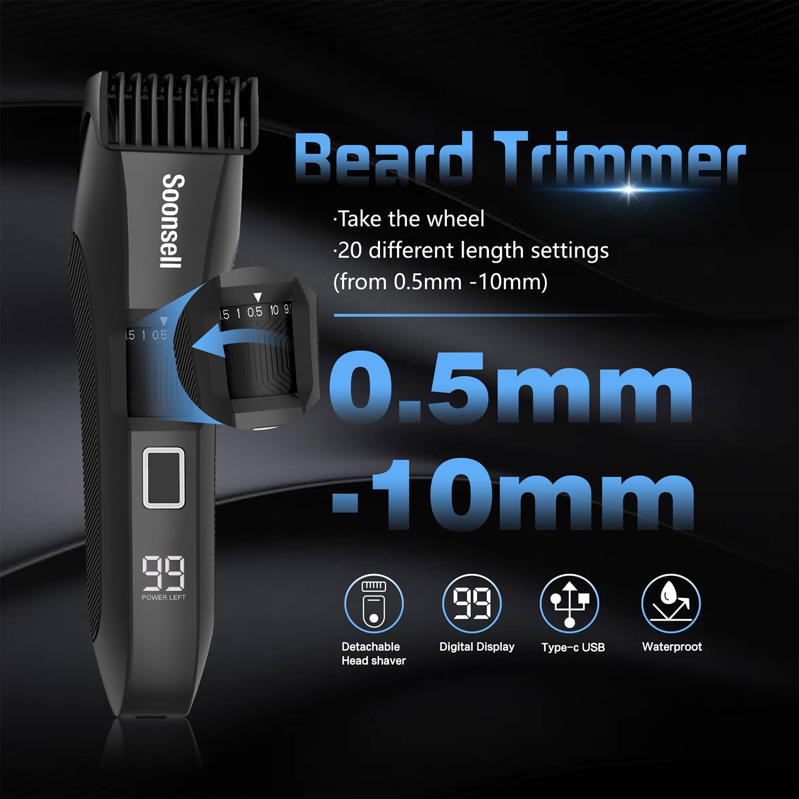 Soonsell Manscape body hair trimmer with LED light for thorough grooming