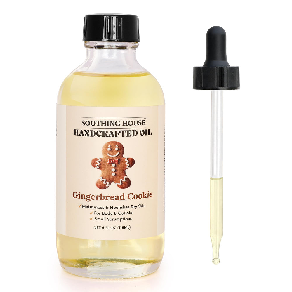 Soothing House Gingerbread Cookie Body Oil bottle provides fast-absorbing hydration.