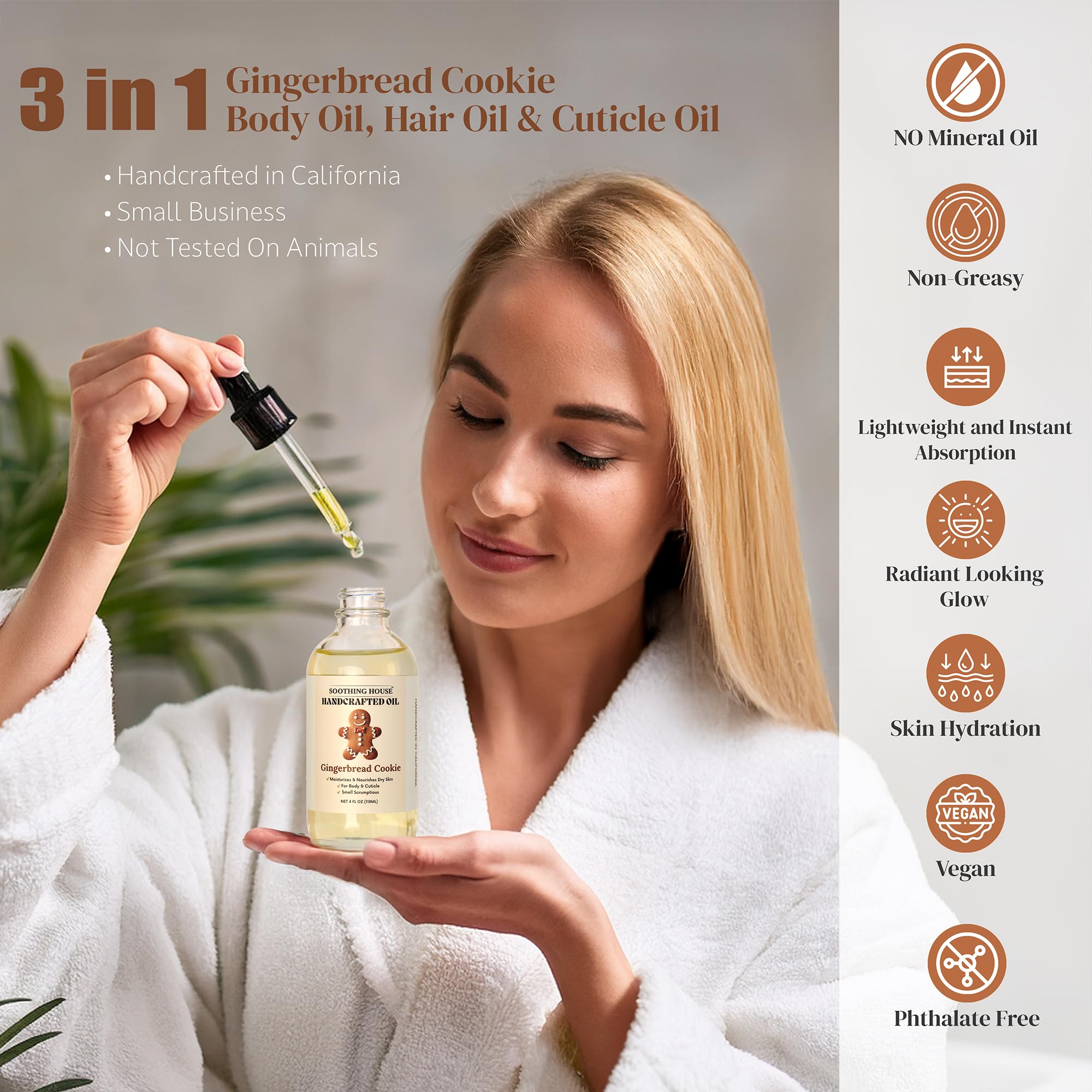 Soothing House Gingerbread Cookie Body Oil gives skin a soft glow.