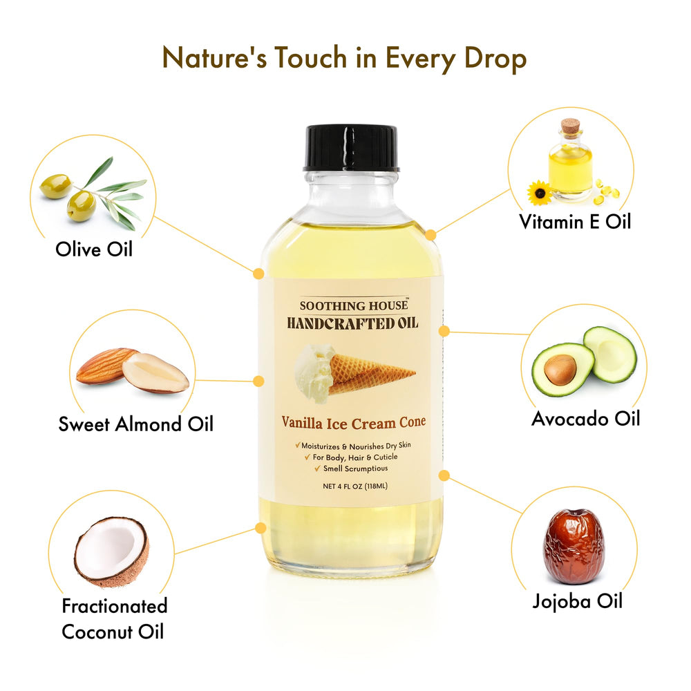 Soothing House vanilla-scented oil applied during daily routine for a mood-lifting, soothing scent.