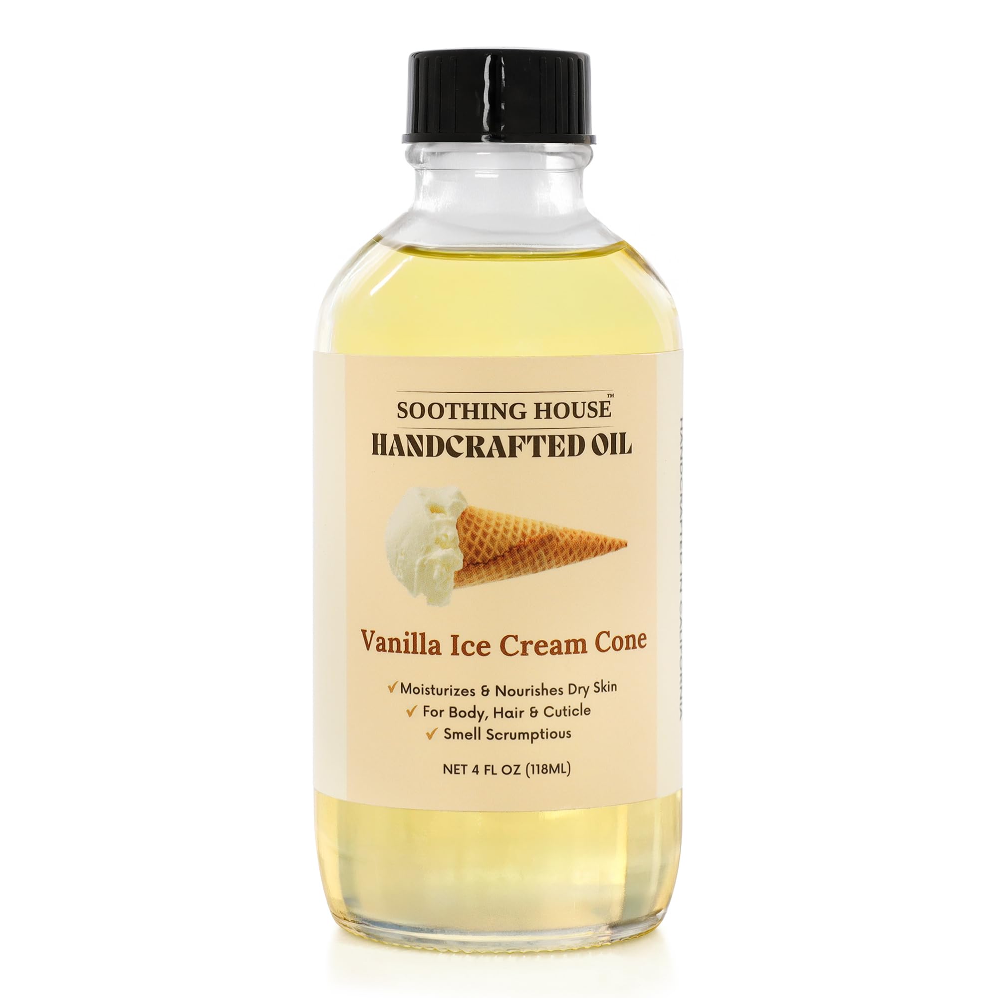 Soothing House Vanilla Ice Cream Cone Body Oil swatch shows glow without heaviness.