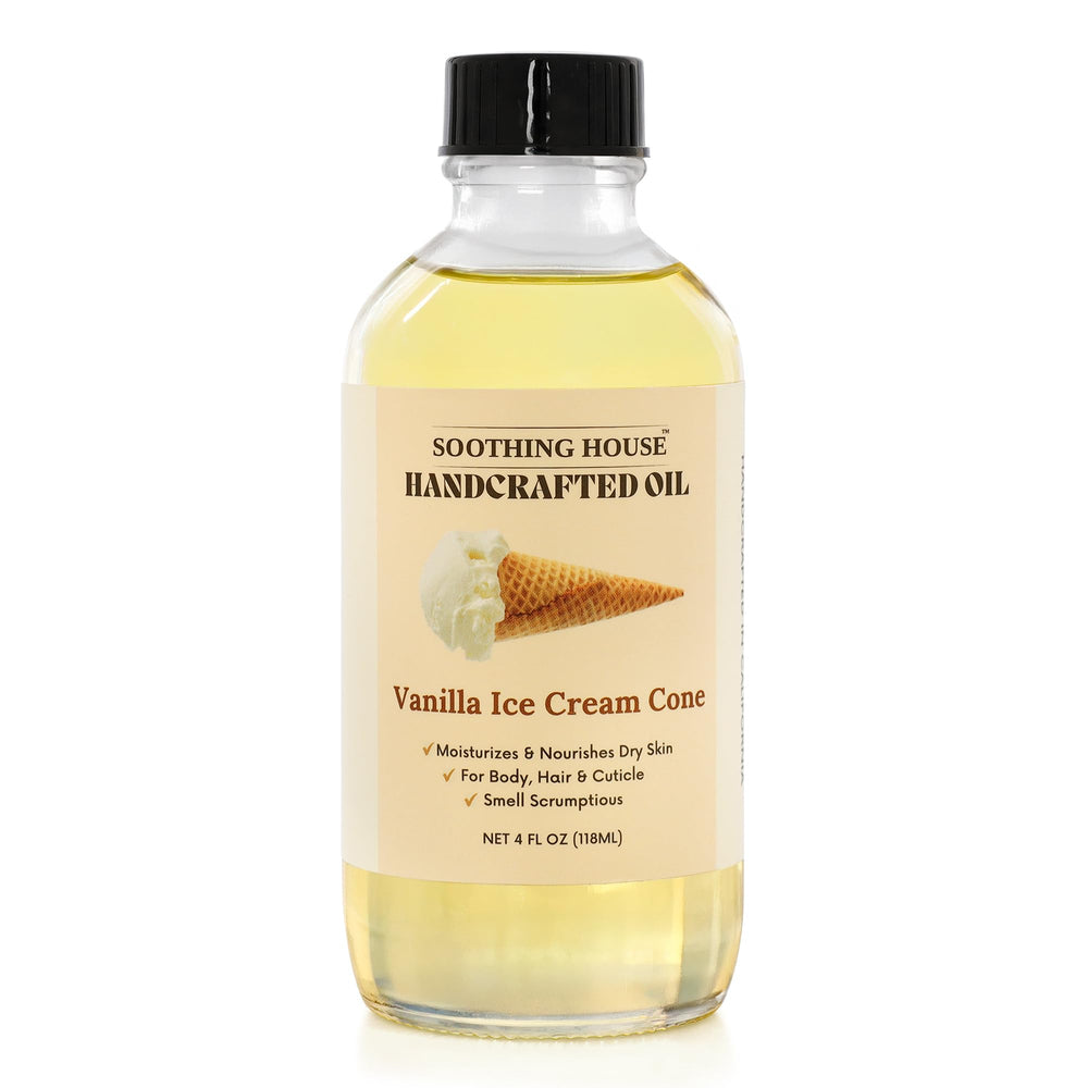 Soothing House Vanilla Ice Cream Cone Body Oil swatch shows glow without heaviness.
