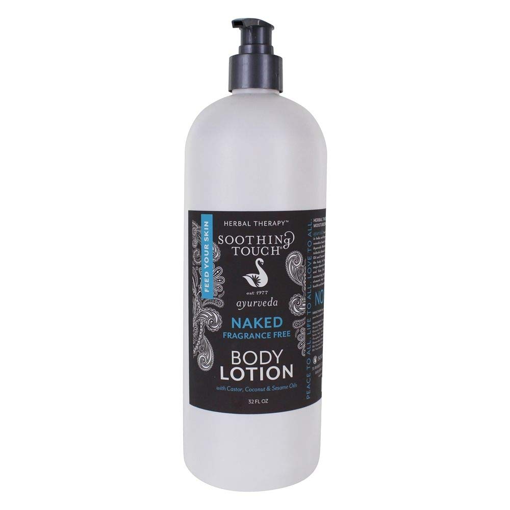 Soothing Touch Naked Body Lotion bottle showing fragrance-free hydration for dry skin.